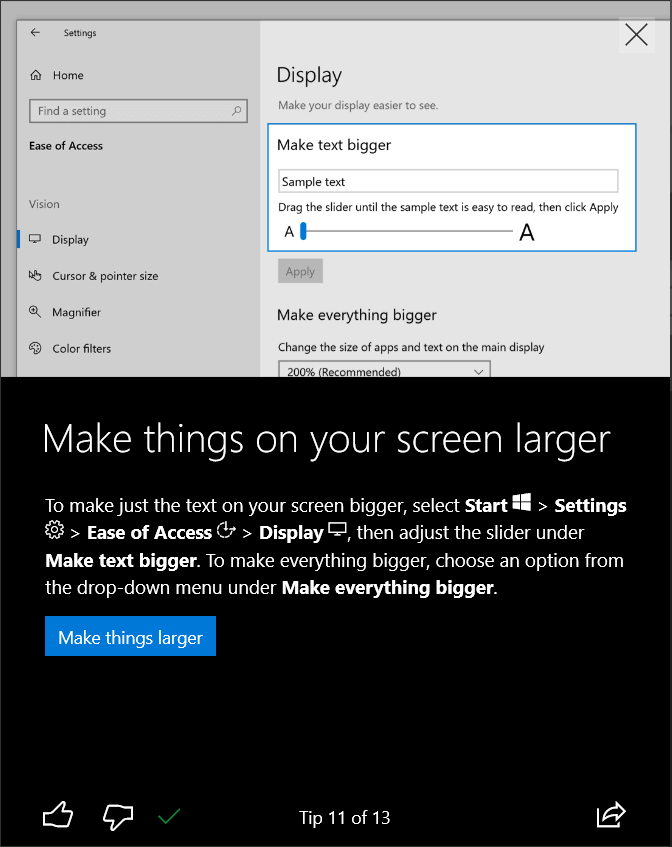 how to personalize windows 10 make text larger or smaller