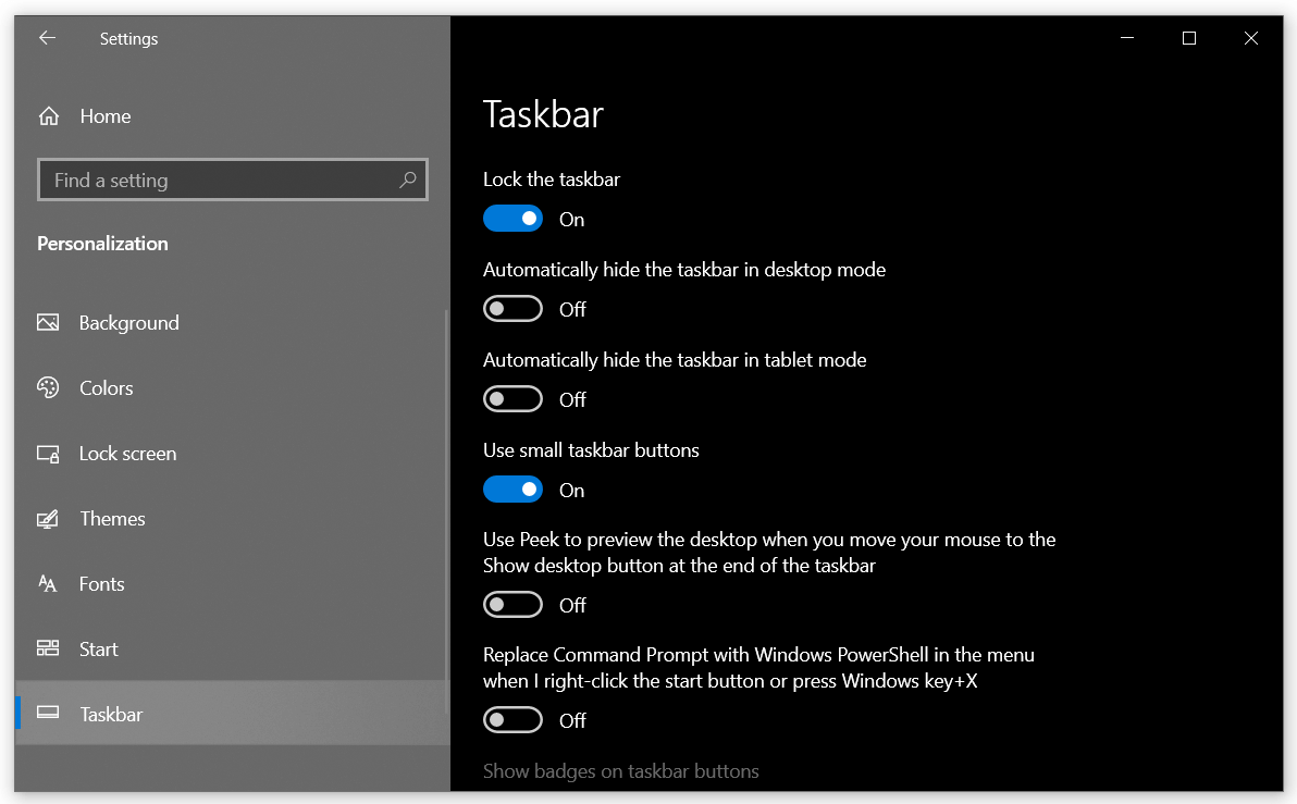 Go to taskbar windows 10 settings