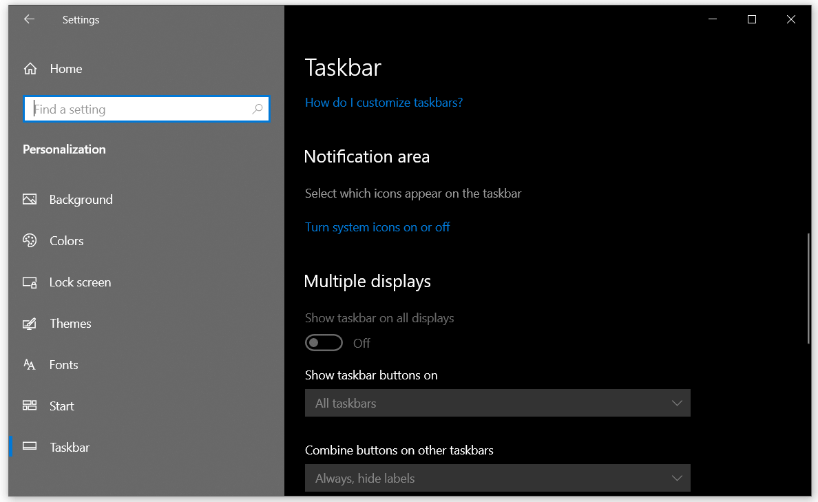 taskbar go to Select which icons should appear on the taskbar