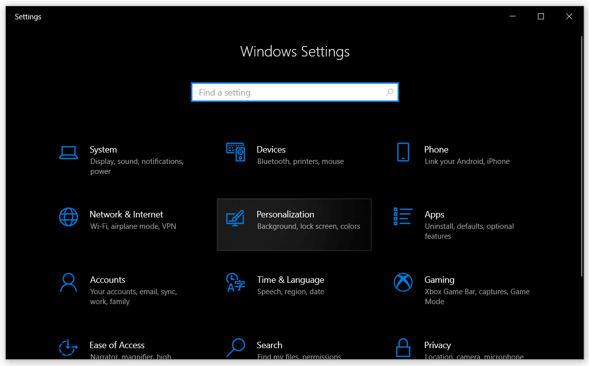 windows settings personalization