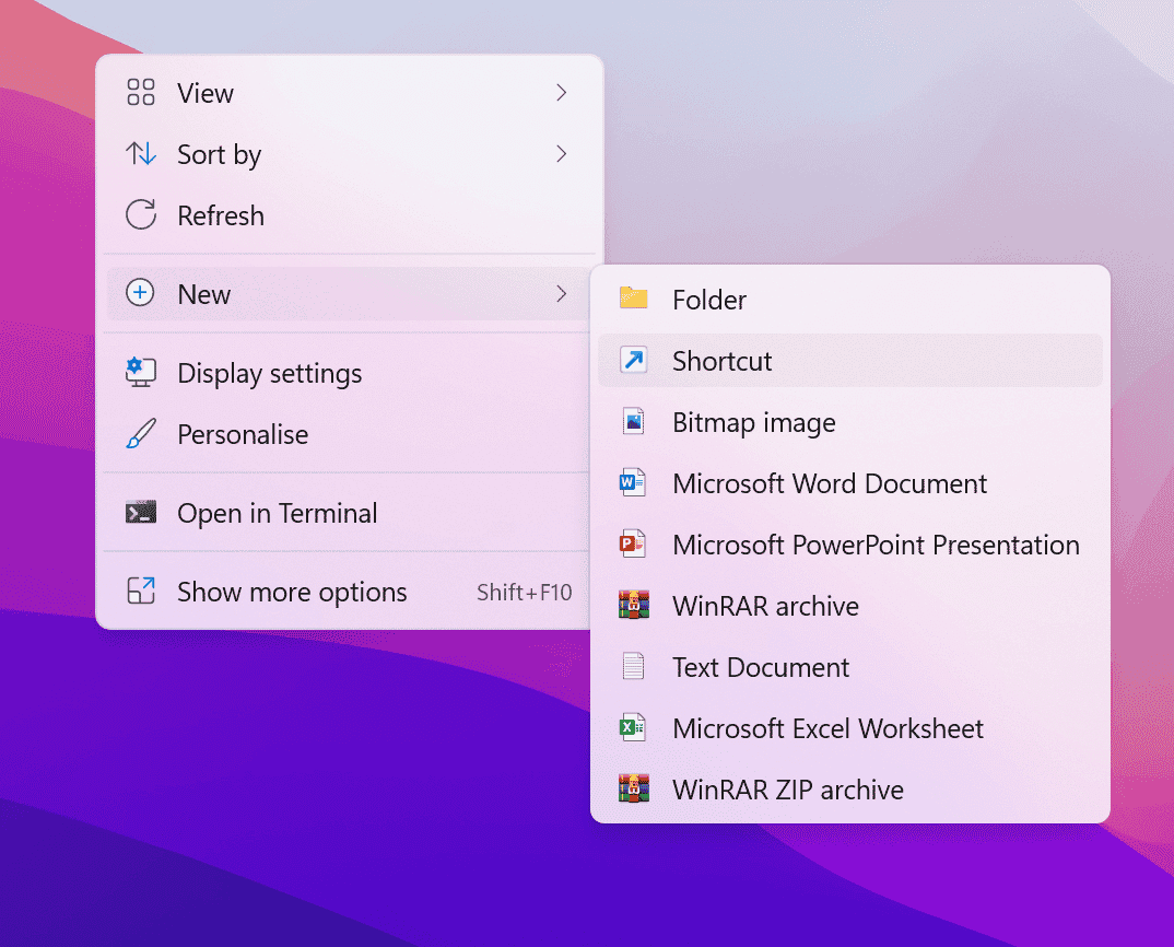 new shortcut in windows 11