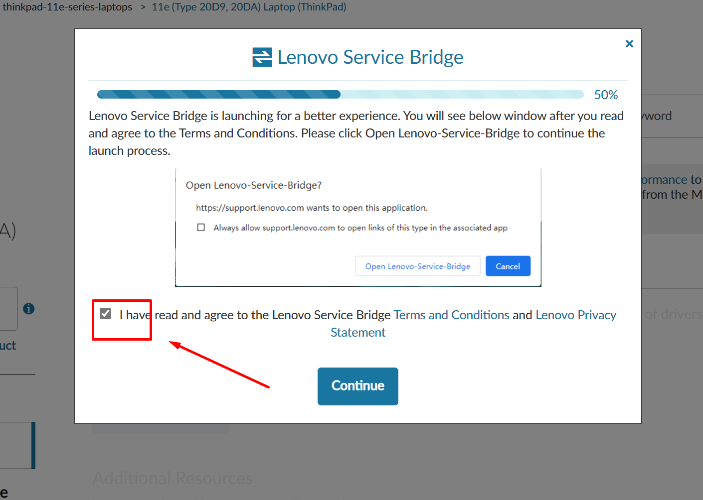 accept terms in lenvo service bridge