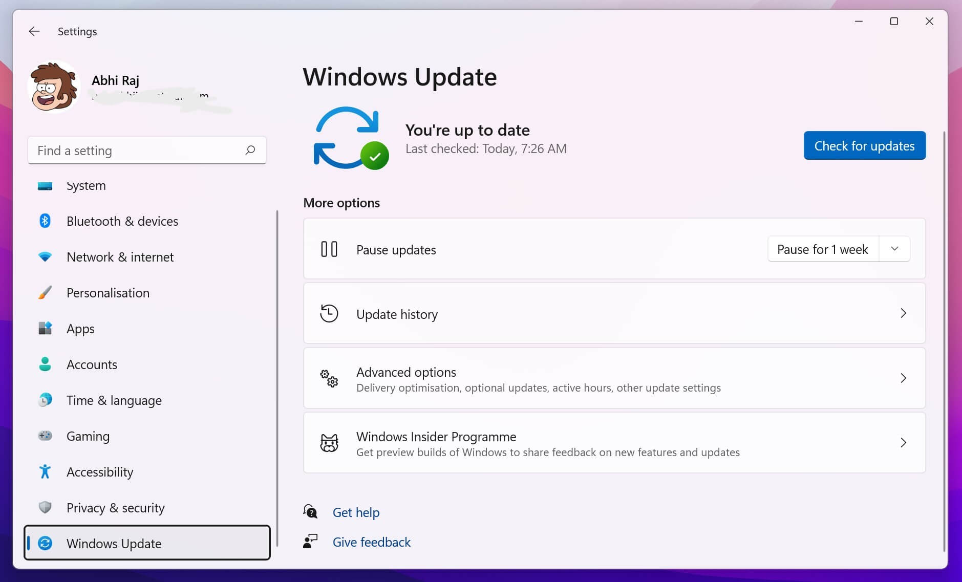 windows 11 check for update
