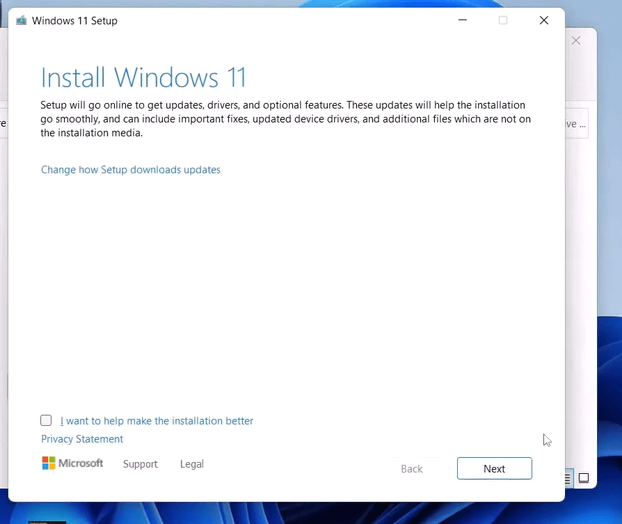 click on next to download windows 11