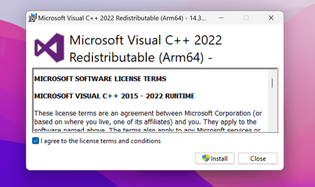 Install Microsoft C++ Redistributables Page