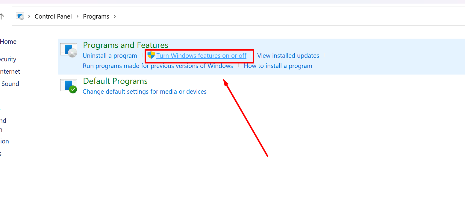 Turn Windows Feature On Or Off