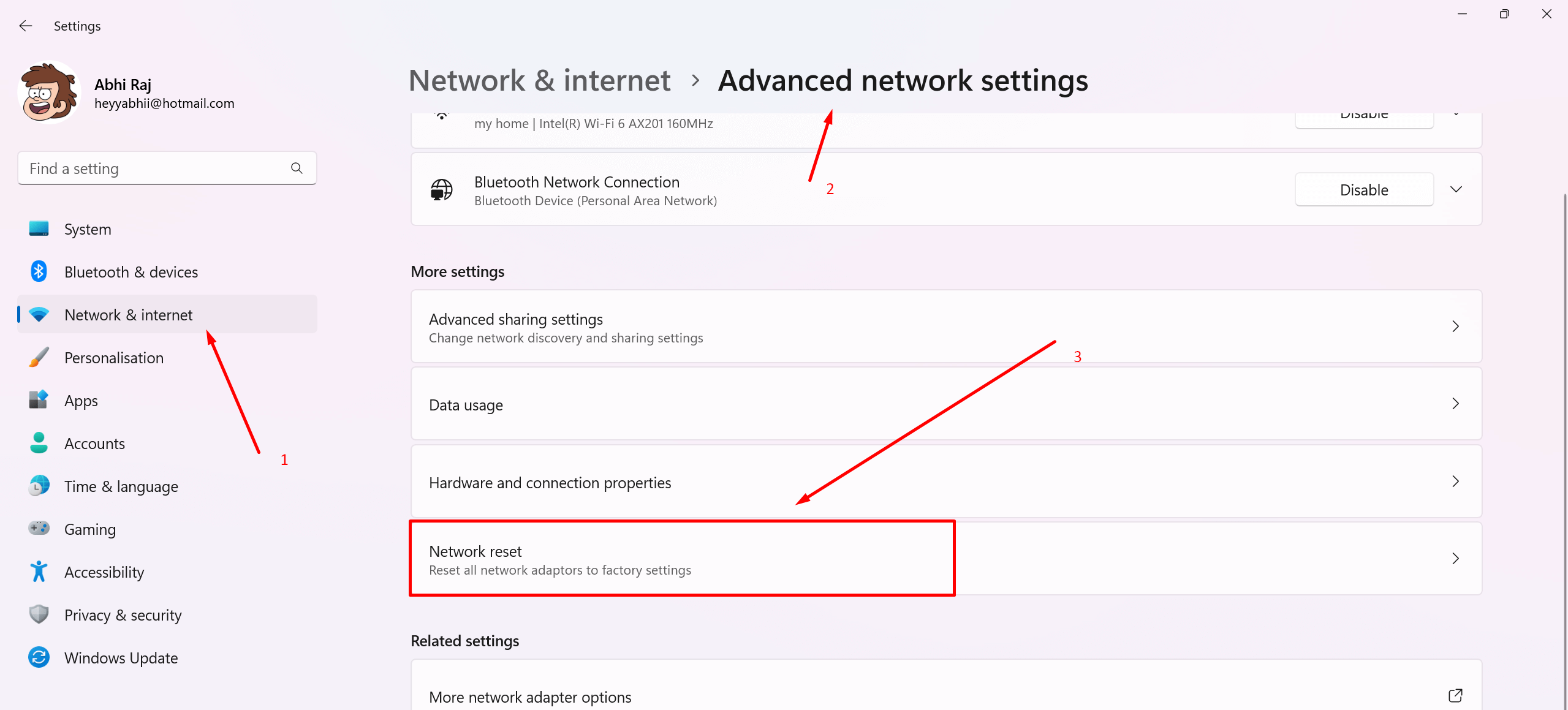 Network Reset In Windows Settings
