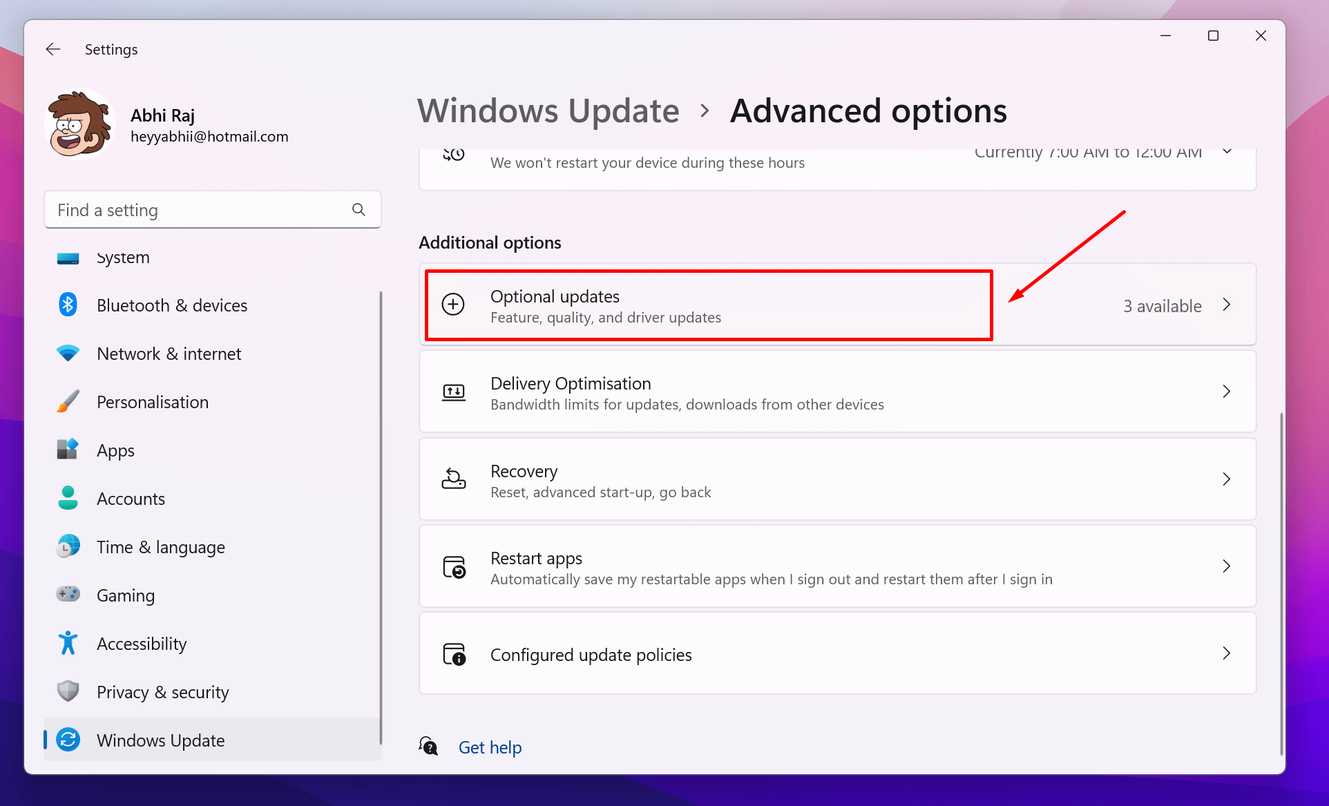 Optional Update In Windows 11